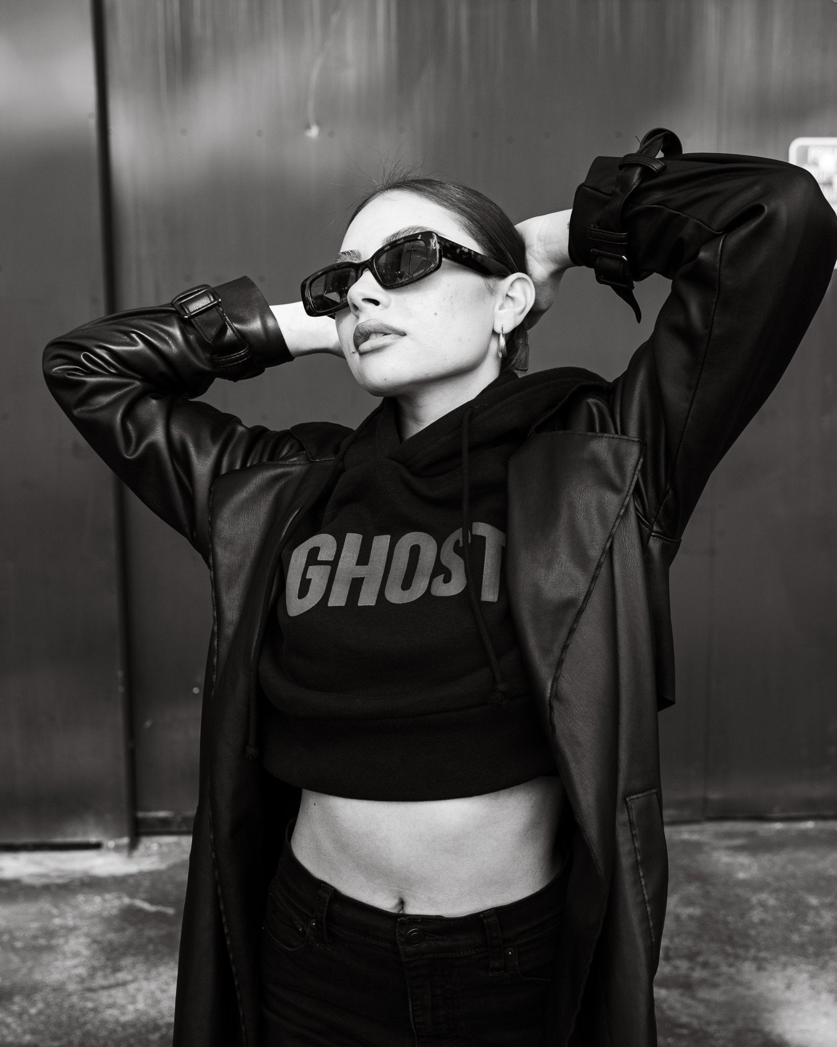 Block Crop Hoodie - GHOST